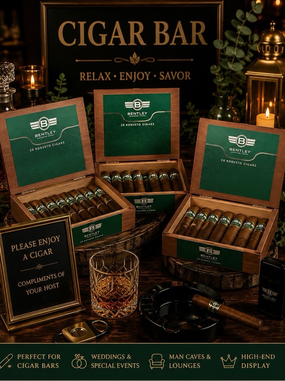 Bentley Robusto Cigars - Green Label Wooden Box Great wedding Cigar Bar